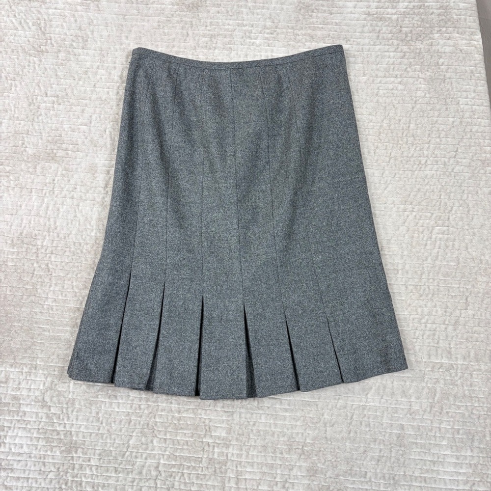 DKNY Grey Wool Cashmere Blend Pleated Knee Length Skirt Womens Size 8